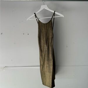 2000s Gold Stretch Cross Stap Cocktail Dresss